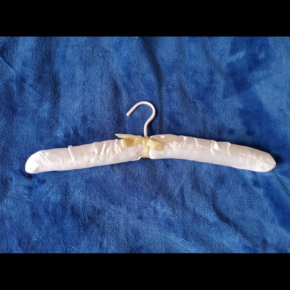 Vintage Shabby Chic White Silk Satin Padded Garment Hanger for Bridal Gowns and